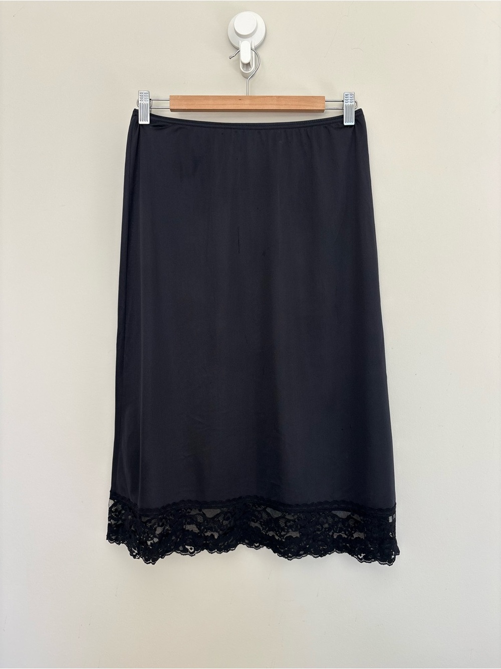 Vintage Slip Mini Skirt Black Lace Hem